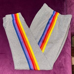 TCEC Women’s Gray Joggers w/ Colorful Rainbow AV style Stripes down sides Small